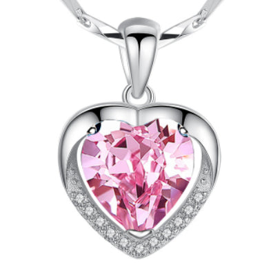 Sterling Silver 925 Heart-shaped Rhinestone Necklace ~ Valentine's Day Gift