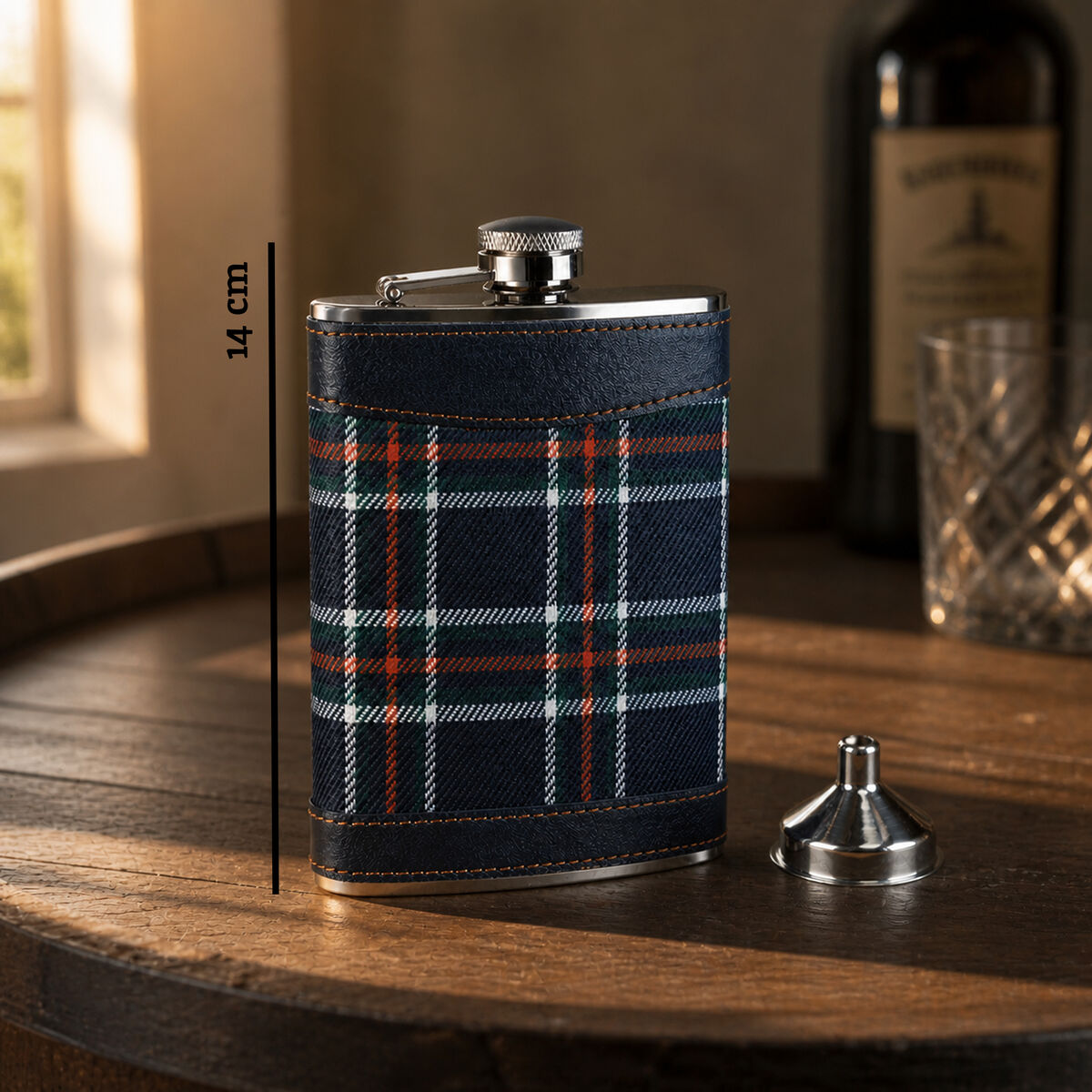 Blue Tartan Hip Flask