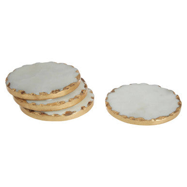 Set Of 4 Round White Marble Coasters