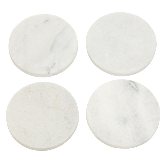 Set of 4 White Marble Round Coasters | Kindia