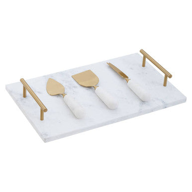 Marina White And Gold Cheese Board And Knife Set