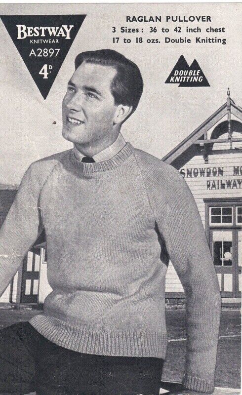 Vintage Bestway Knitting Pattern A2897 - Men's Raglan Pullover