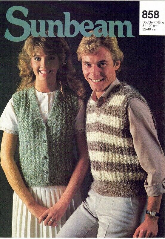 Vintage Sunbeam Knitting Pattern 858 - His & Hers Waistcoat & Sleeveless Top