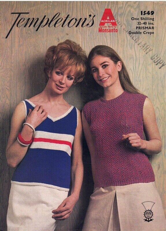Vintage Templeton's Knitting Pattern No. 1549 - Ladies Sleeveless Jumpers