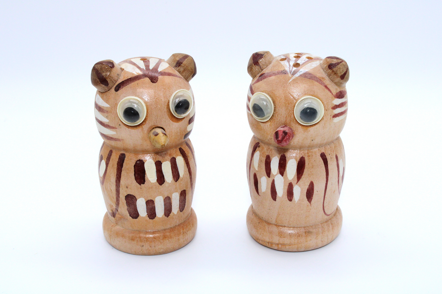 Vintage Turkish Hand Carved Wooden Owl Salt & Pepper Set