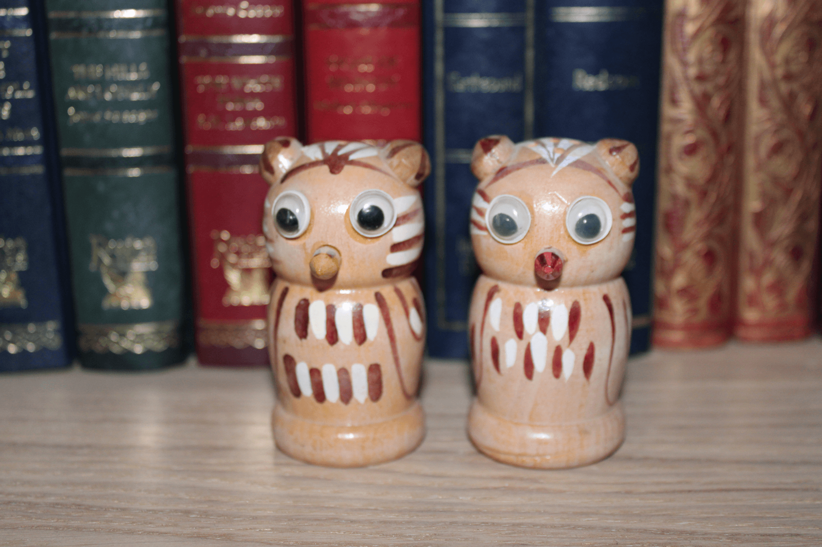 Vintage Turkish Hand Carved Wooden Owl Salt & Pepper Set