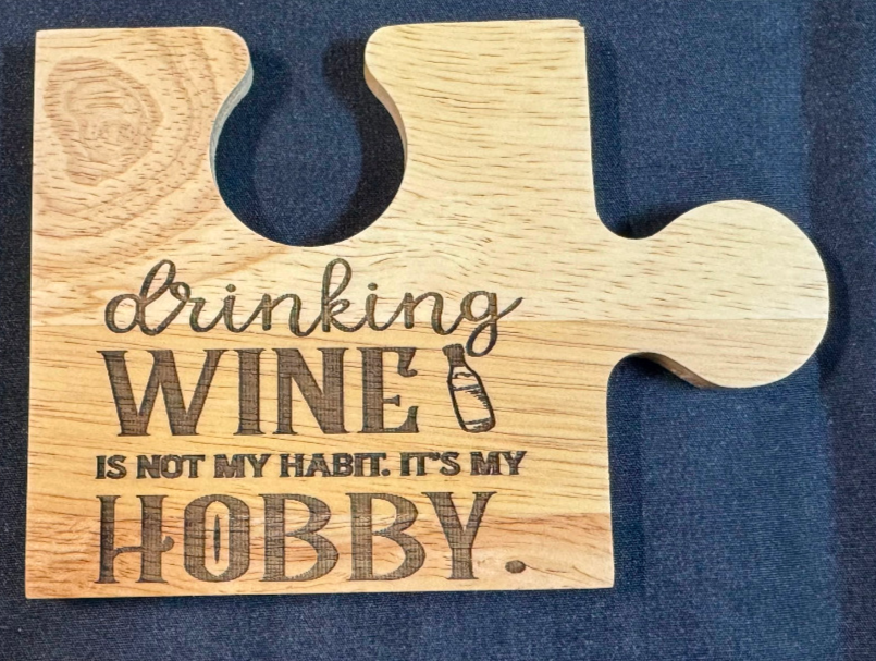 Set 4 Wine Themed Rubberwood Jigsaw Coasters