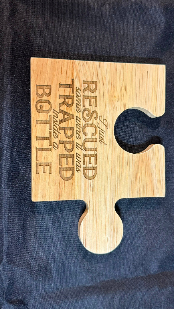 Set 4 Wine Themed Rubberwood Jigsaw Coasters