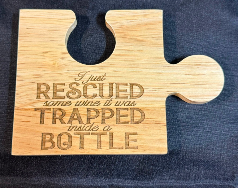 Set 4 Wine Themed Rubberwood Jigsaw Coasters