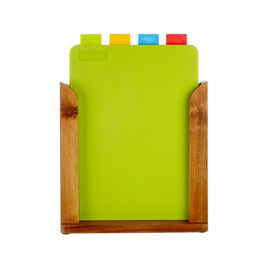 Set of 4 Coloured Chopping and Serving Boards in Wooden Stand