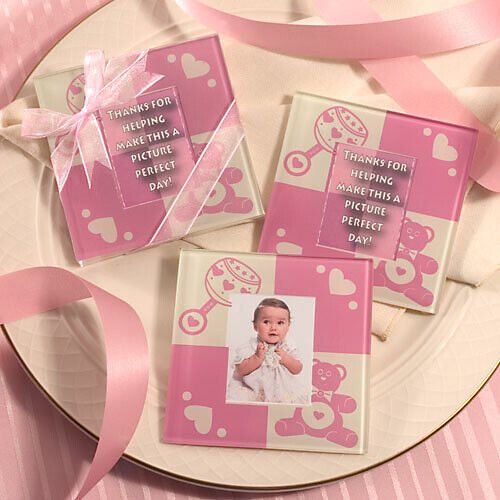 Baby Girl Glass Photo Coaster Set