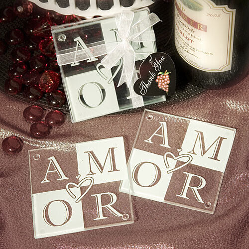 AMOR Glass Coasters, Set of 2