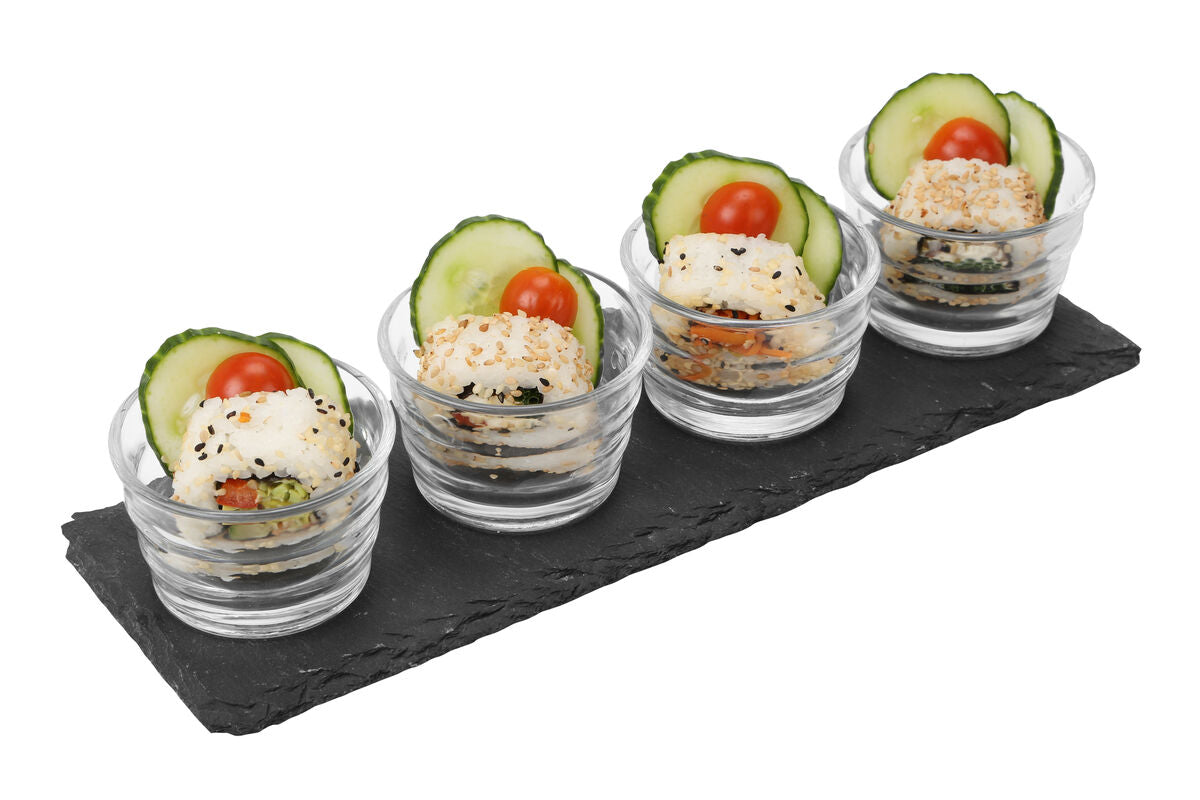 Set 4 Ribbed Glass Bowls on Slate Tray