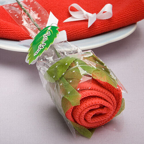 Remarkable Long Stem Red Rose Towel Favor