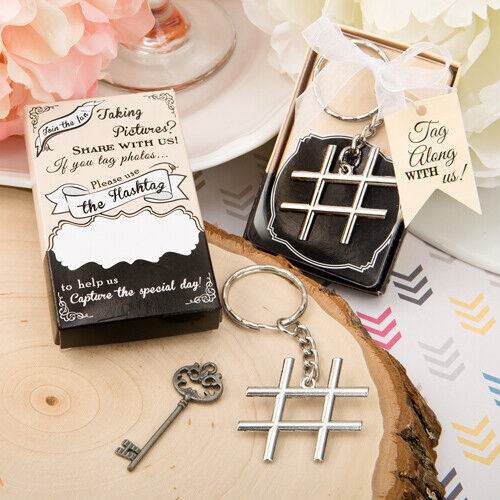 'Hashtag Love' collection chrome finish silver metal key chain Wedding Gifts & Table Accessories