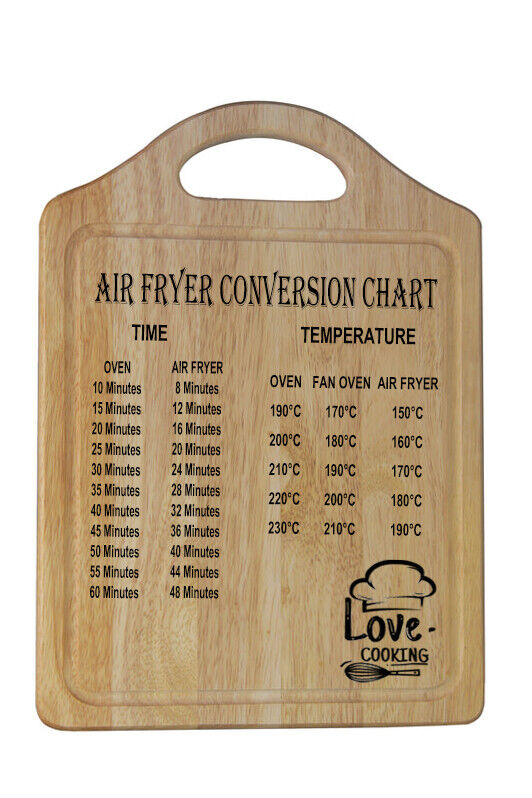 Handled Rubberwood Chopping Board with Air Fryer Conversion Chart