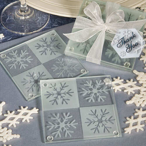 Lustrous Snowflake Glass Coaster Set