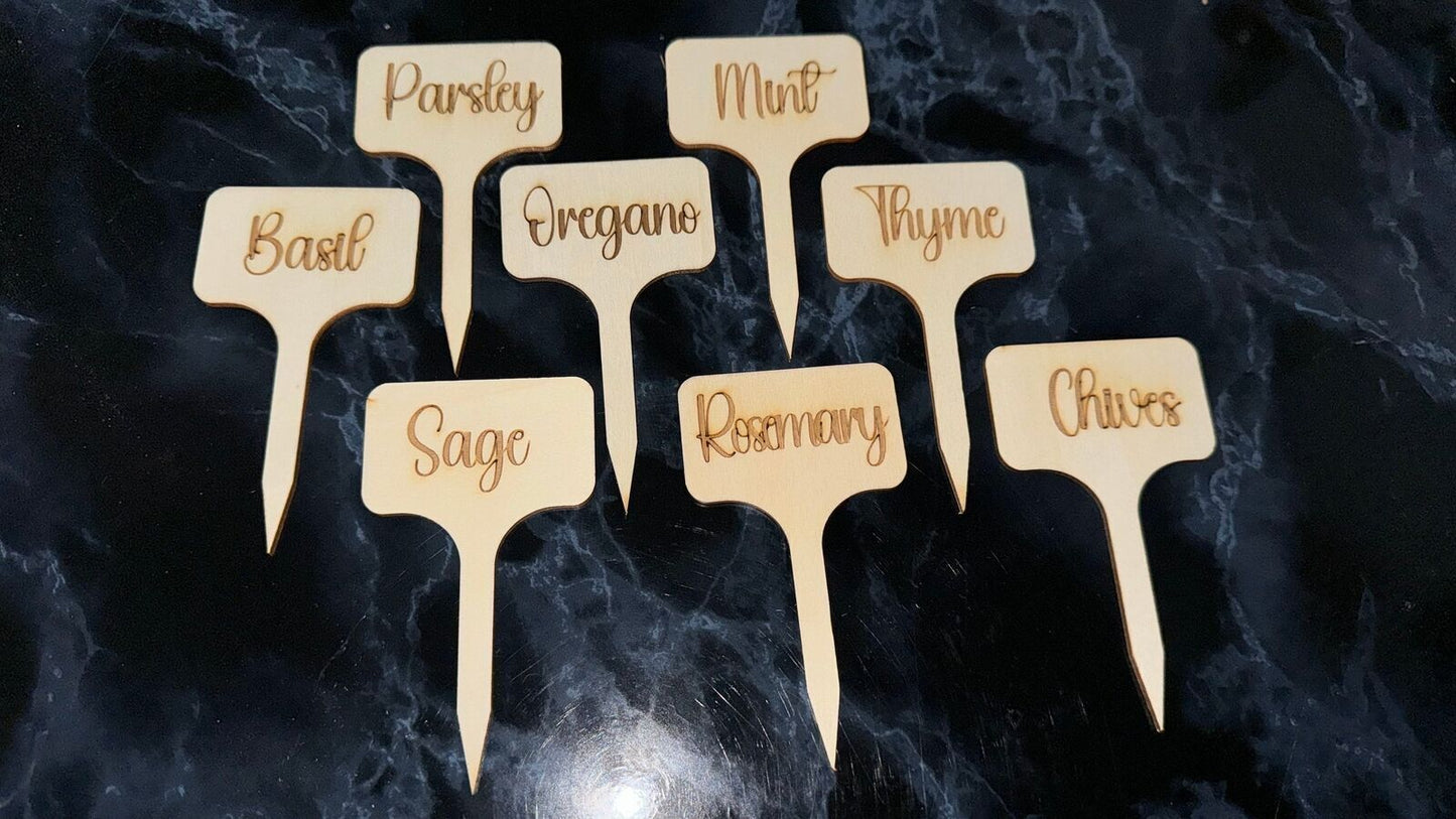 Wooden Herb Plant Labels / Markers, Set of 8