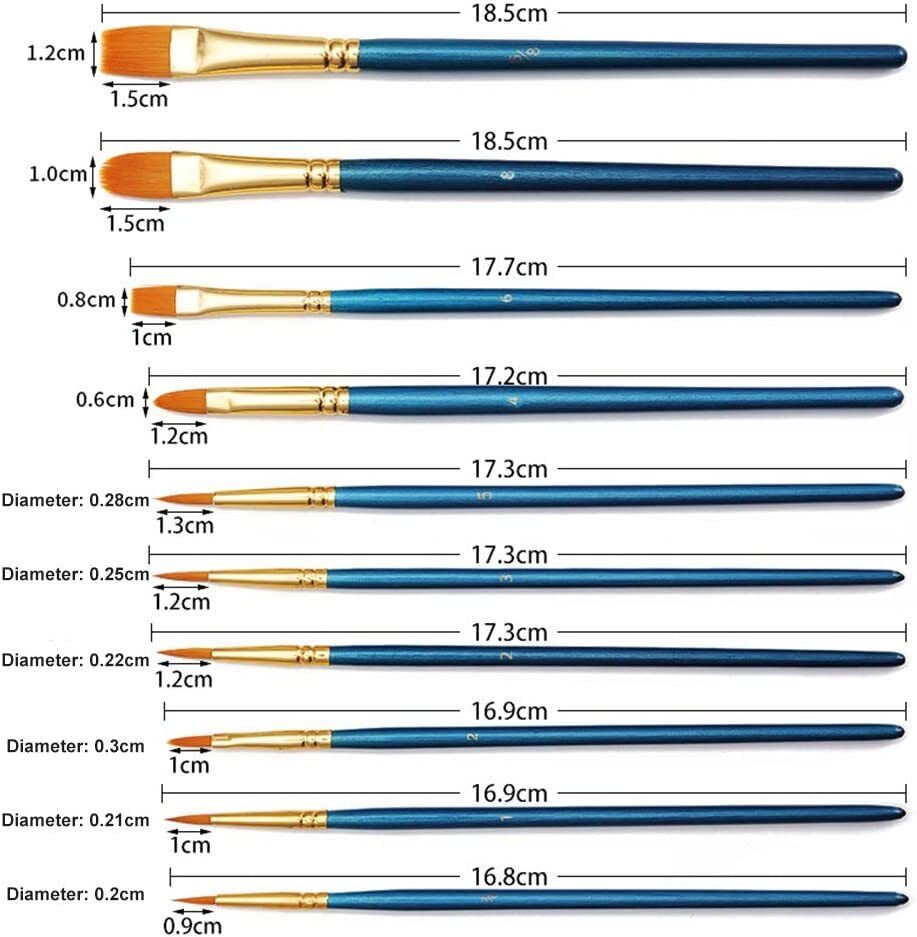 10 Piece Artist Paint Brush Set