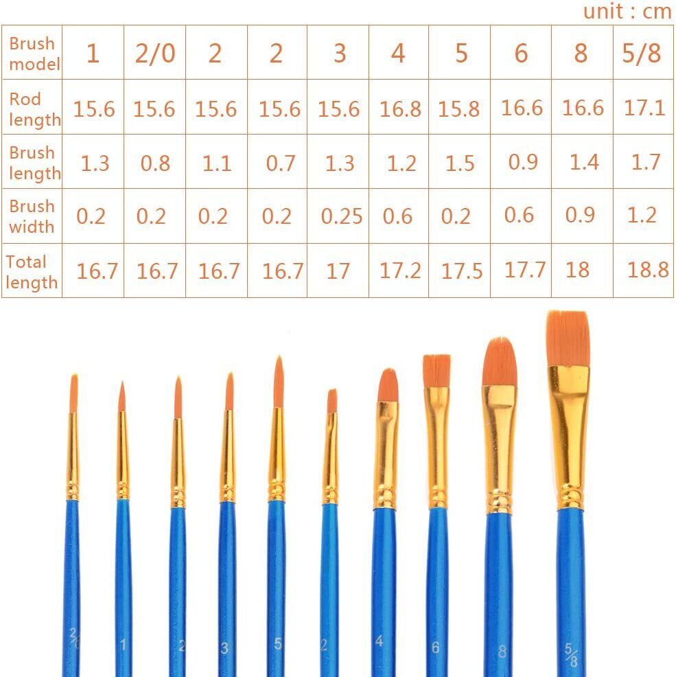 10 Piece Artist Paint Brush Set