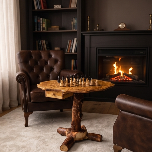 Olive Wood Hand Crafted Wooden Chess Board Set Table With Pieces