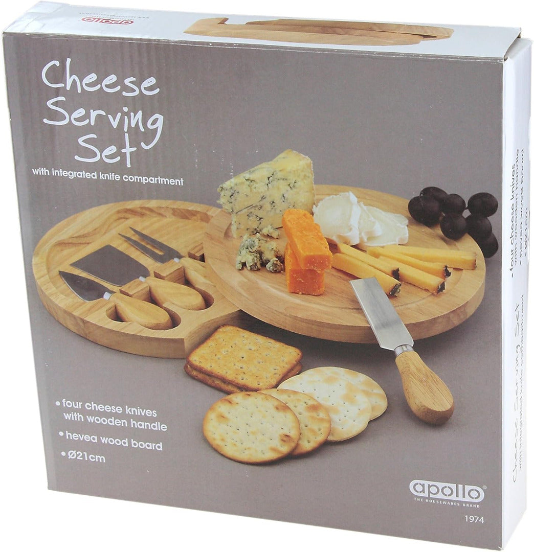 Round Cheese Board & 4 Pce Knife Serving Set