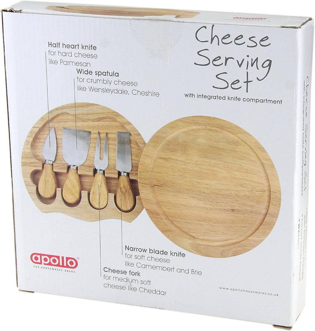 Round Cheese Board & 4 Pce Knife Serving Set
