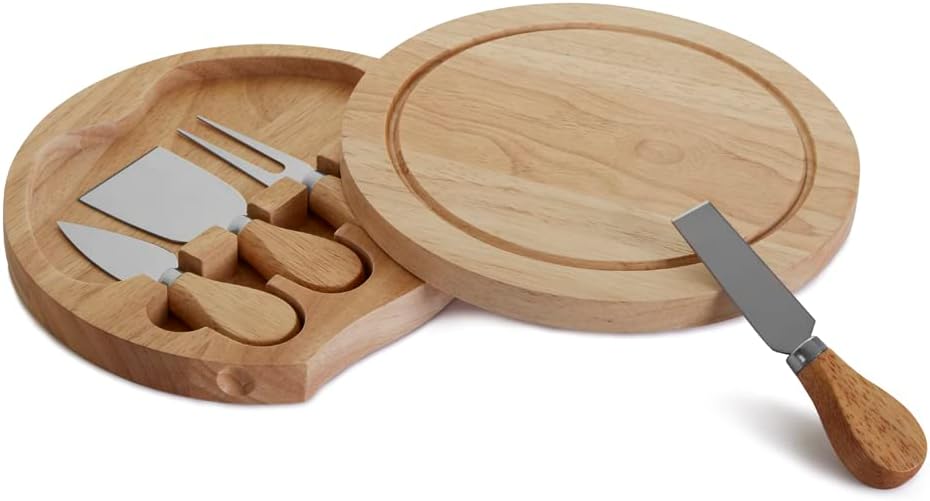 Round Cheese Board & 4 Pce Knife Serving Set