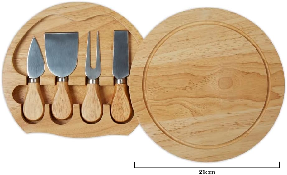 Round Cheese Board & 4 Pce Knife Serving Set