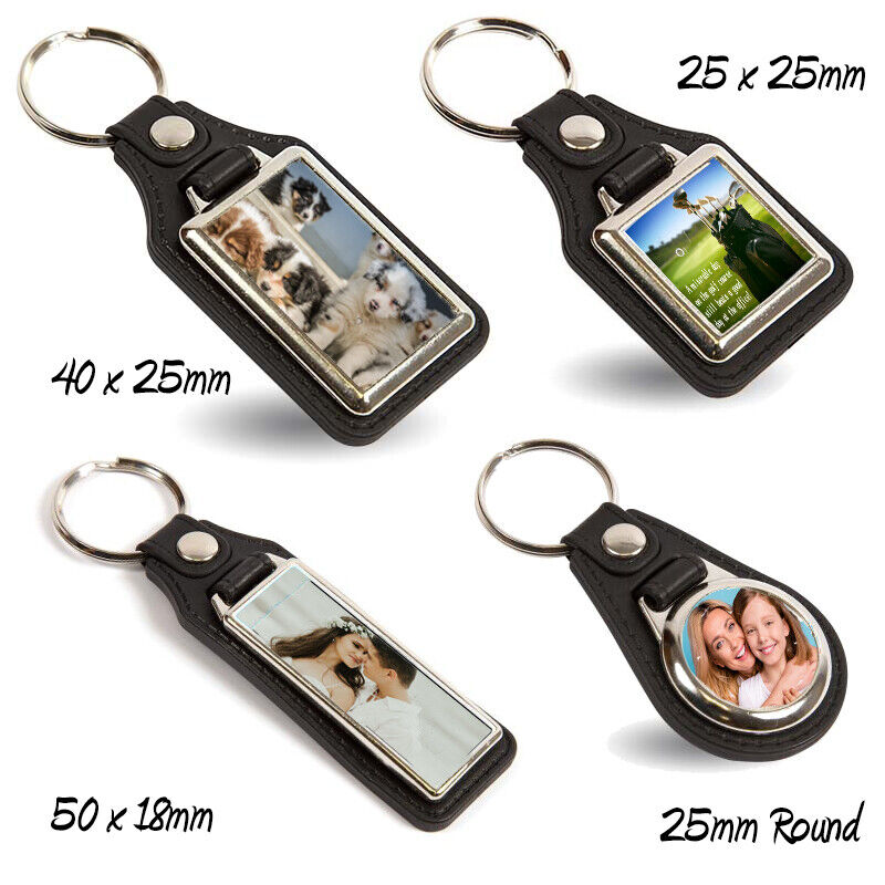 Personalised Leather Medallion Photo Keyrings
