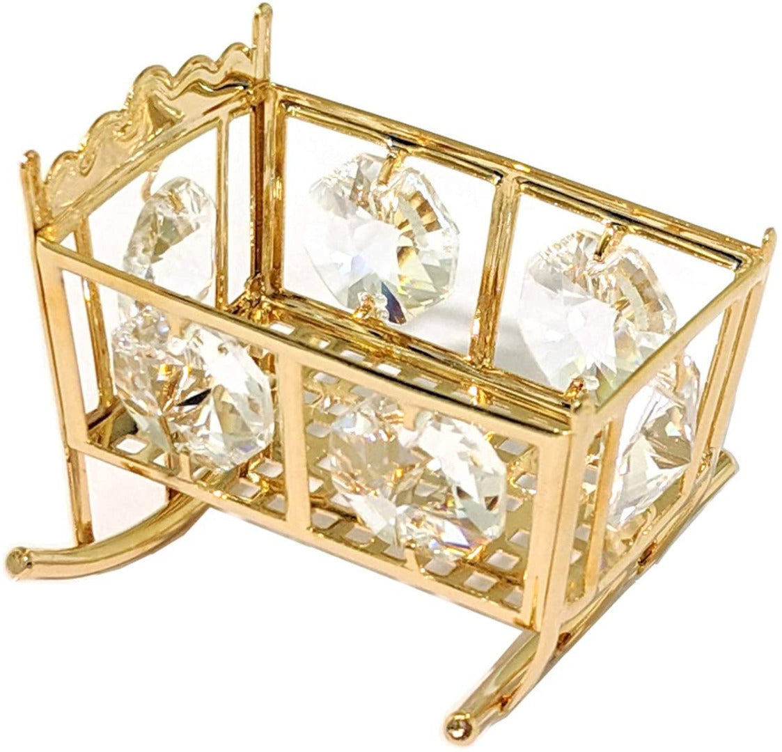 24K Gold Plated Minature Crib with Swarovski Crystals
