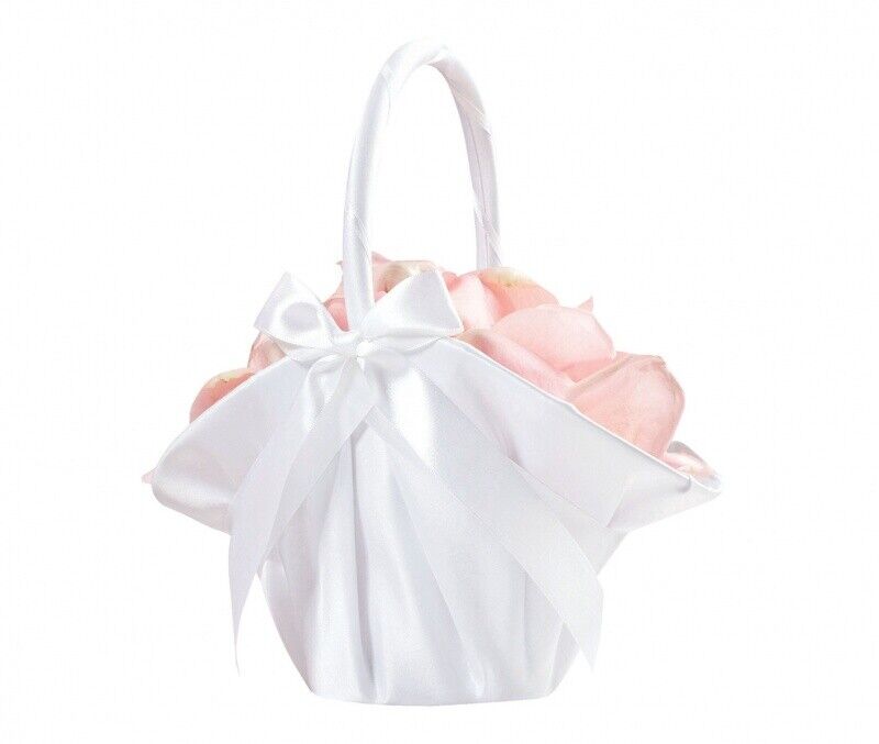 Large Satin Flower Basket ~ White