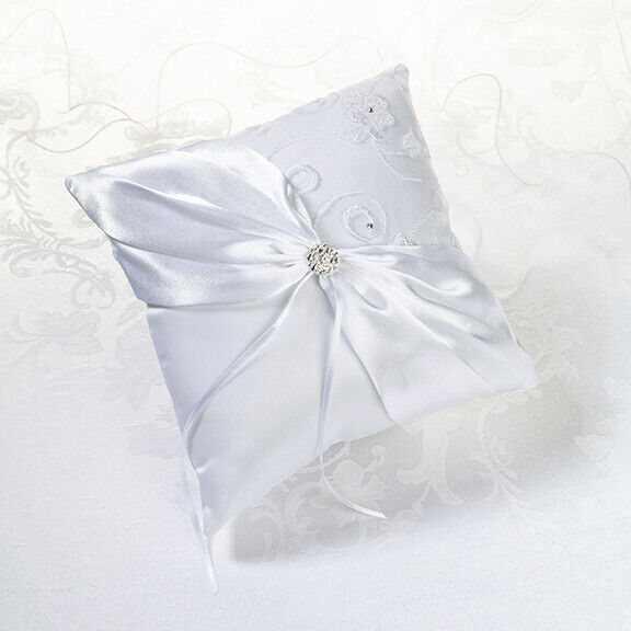 Lillian Rose White Lace & Rhinestone Ring Pillow