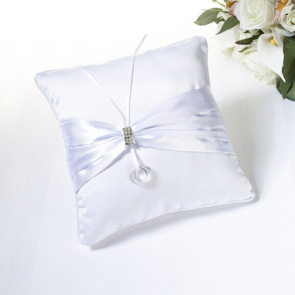 Lillian Rose White Satin Rhinestone Ring Pillow