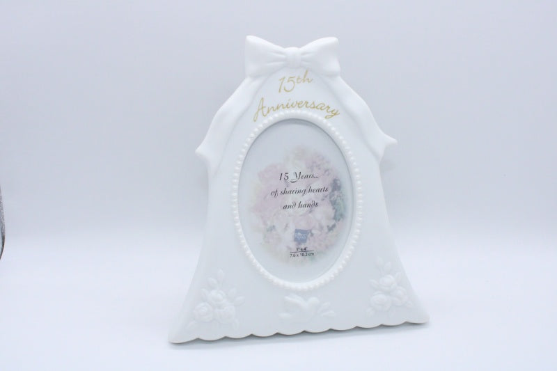 Russ Berrie White Ceramic Anniversary Photo Frame