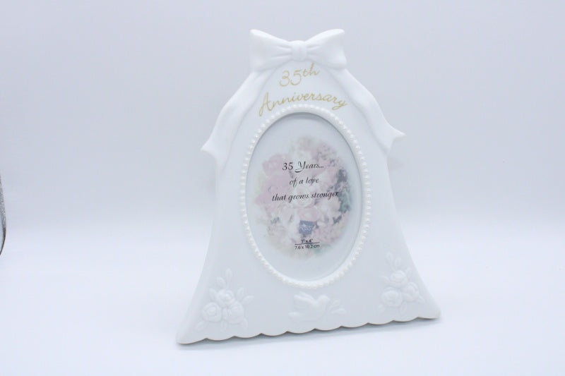 Russ Berrie White Ceramic Anniversary Photo Frame