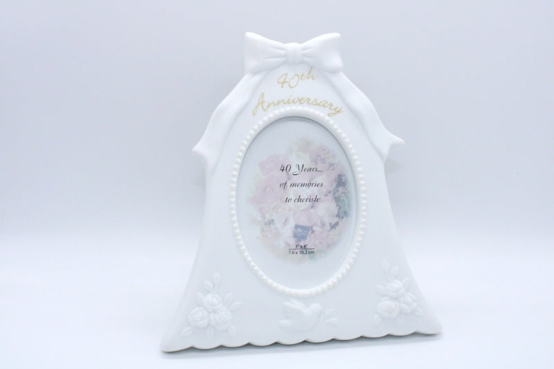 Russ Berrie White Ceramic Anniversary Photo Frame