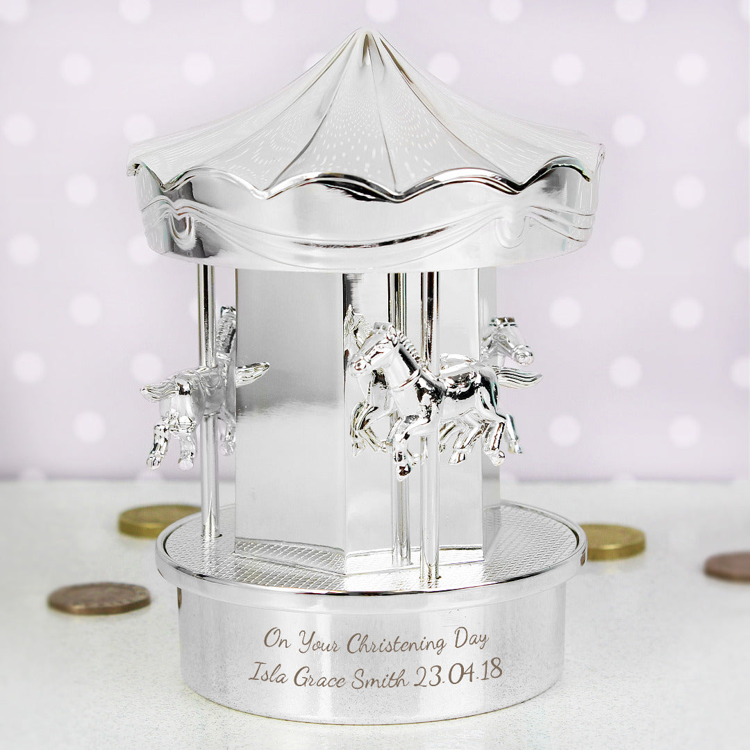 Personalised Silver Plated Carousel Money Box