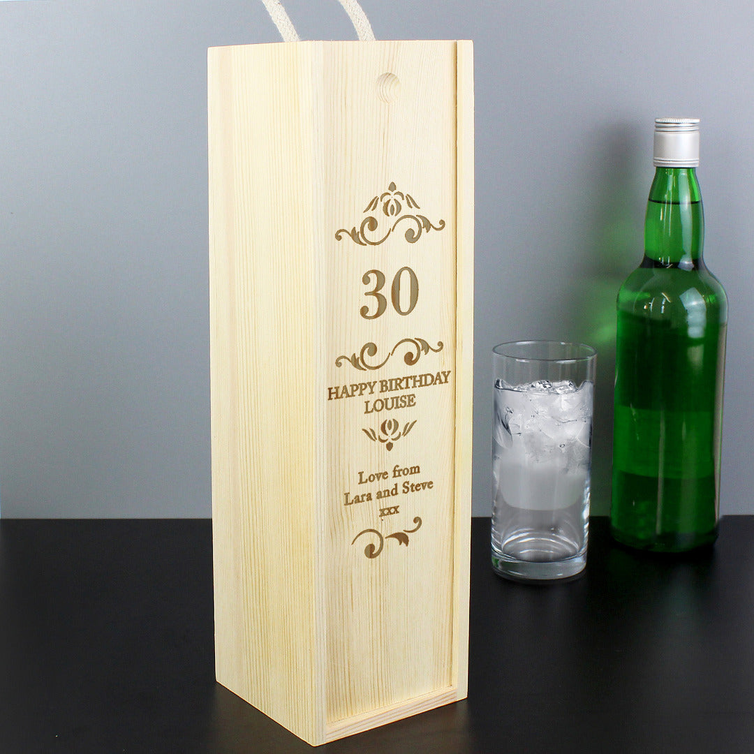 Personalised Elegant Number Wooden Wine / Spirit Bottle Gift Box