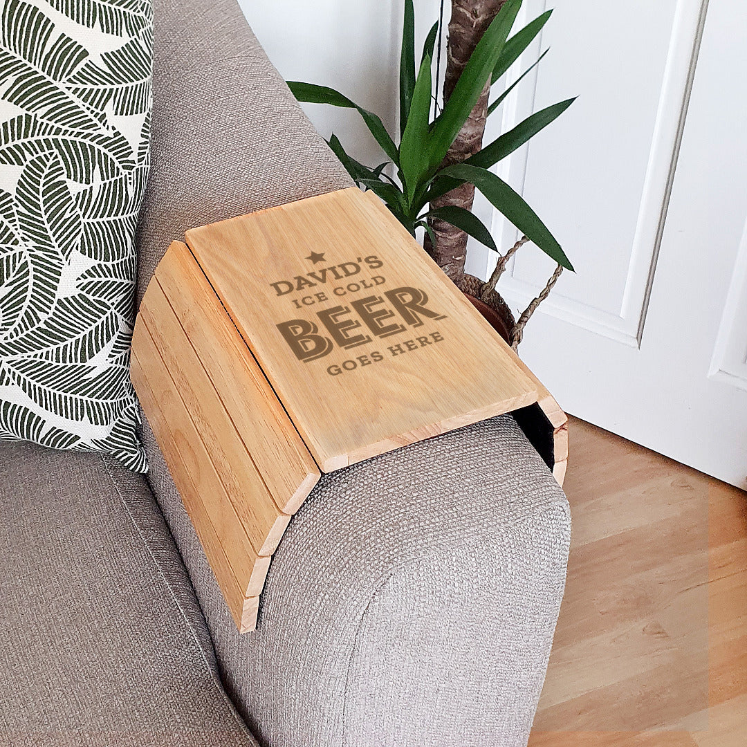 Personalised Wooden Sofa Tray - Beer Goes Here