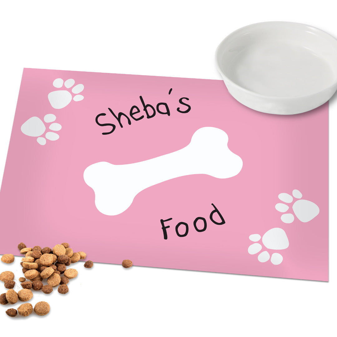 Personalised Paw Print Dog Bowl Feeding Mat ~ Pink or Blue