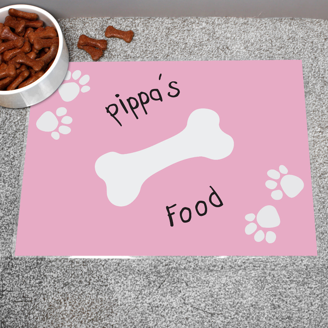 Personalised Paw Print Dog Bowl Feeding Mat ~ Pink or Blue
