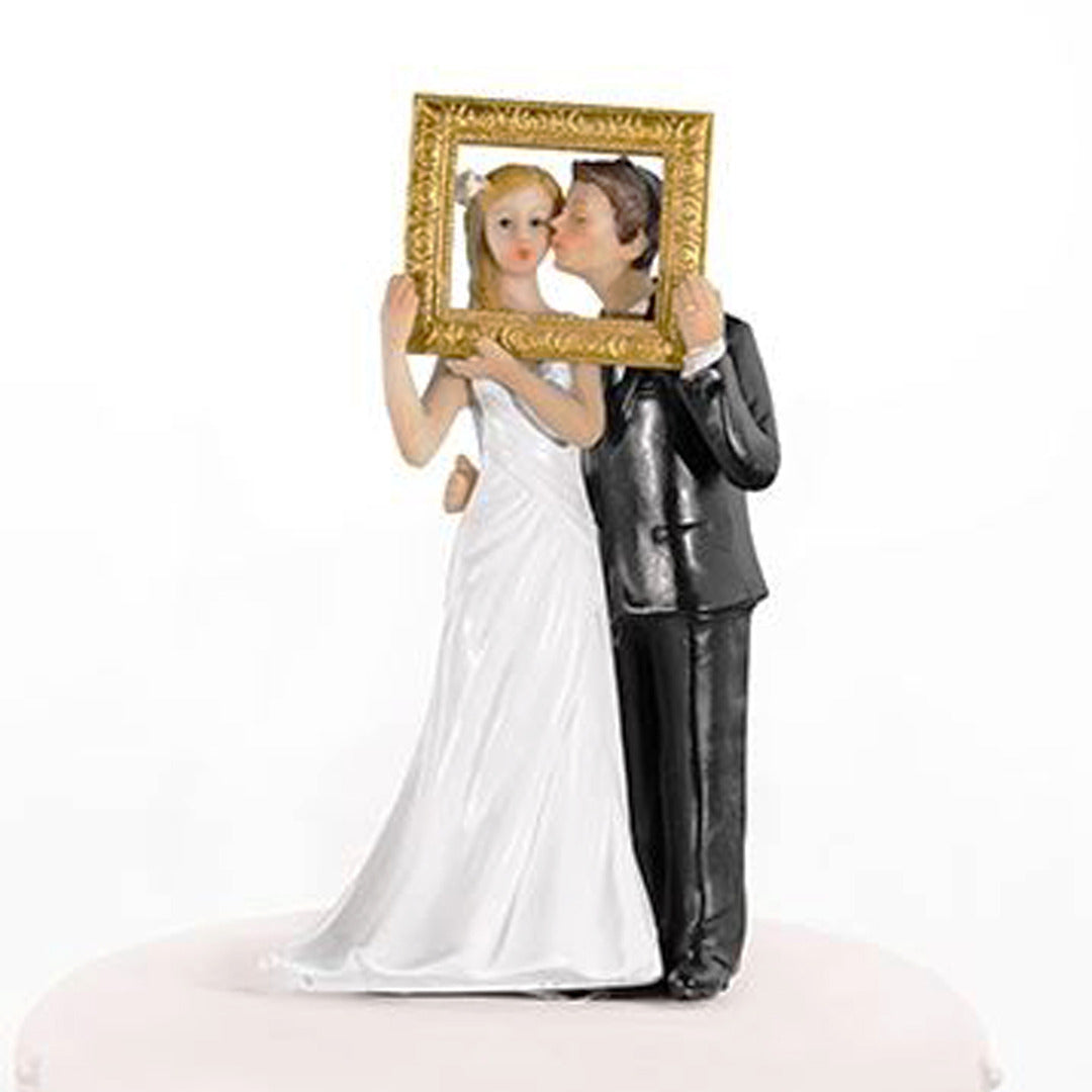 Couple Kissing and Posing in Frame Cake Topper