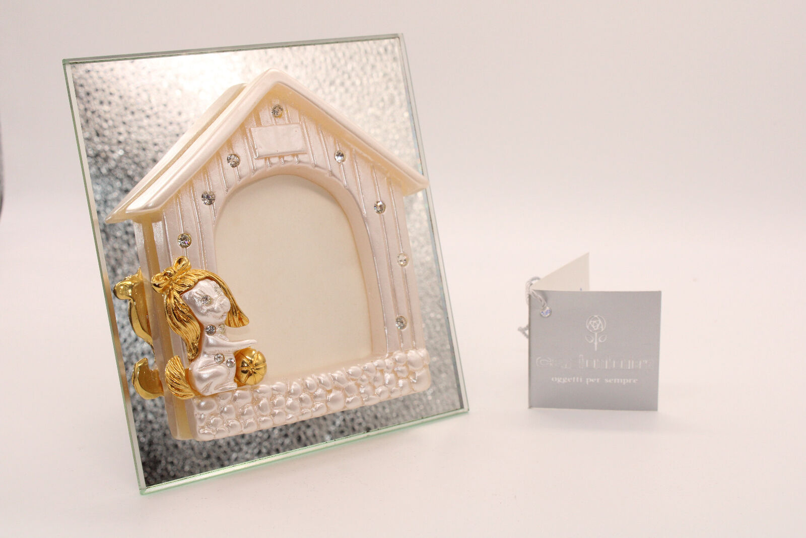 24Kt Gold & Diamante Puppy Mirror / Photo Frame