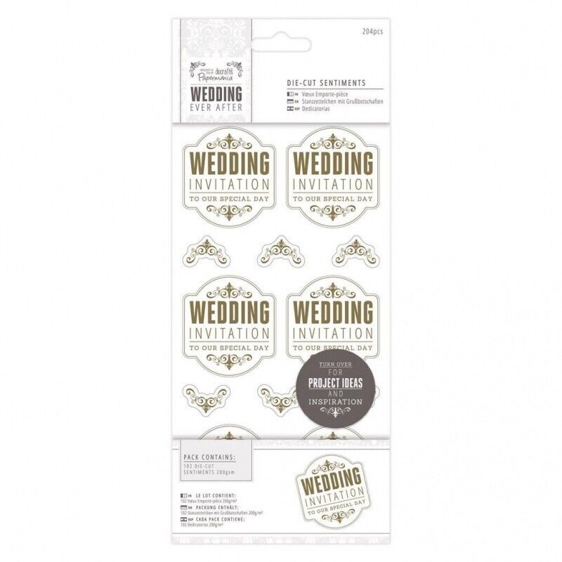 Papermania Wedding Invitation Die-Cut Sentiments ~ Gold