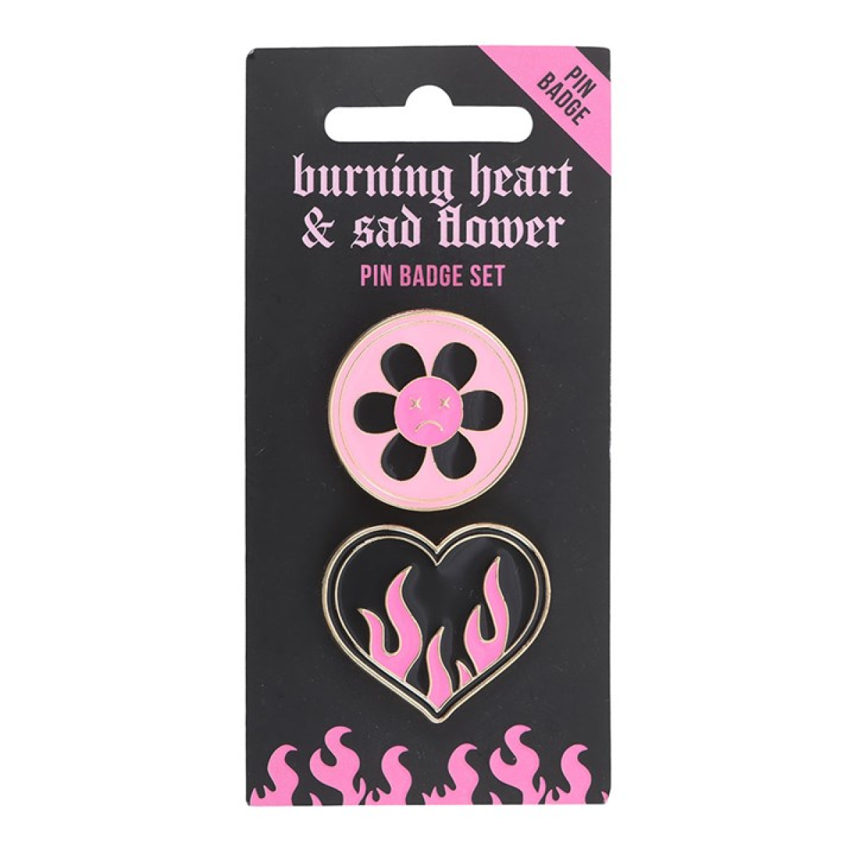 Burning Heart and Sad Flower Pin Badge Set