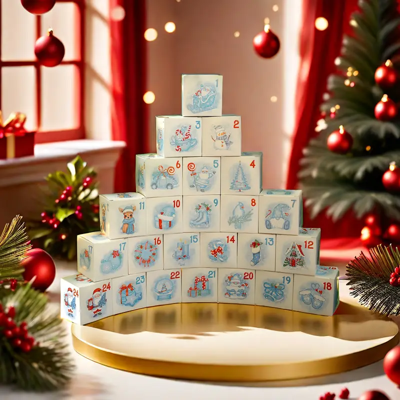 Ice Blue Numbered Christmas Advent Calendar Gift Boxes - Set 24