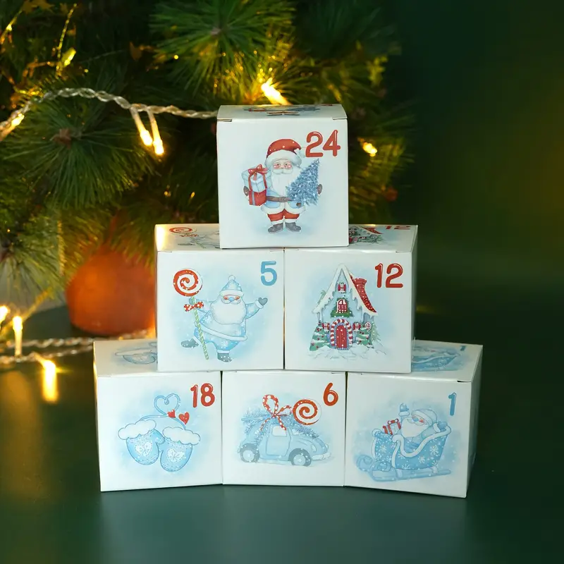 Ice Blue Numbered Christmas Advent Calendar Gift Boxes - Set 24