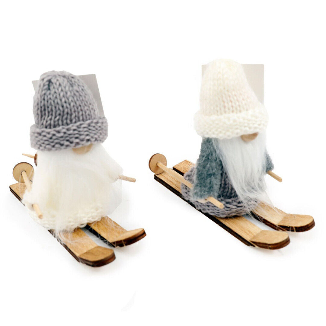 Pair of Grey Knitted Hat Gonks on Skis