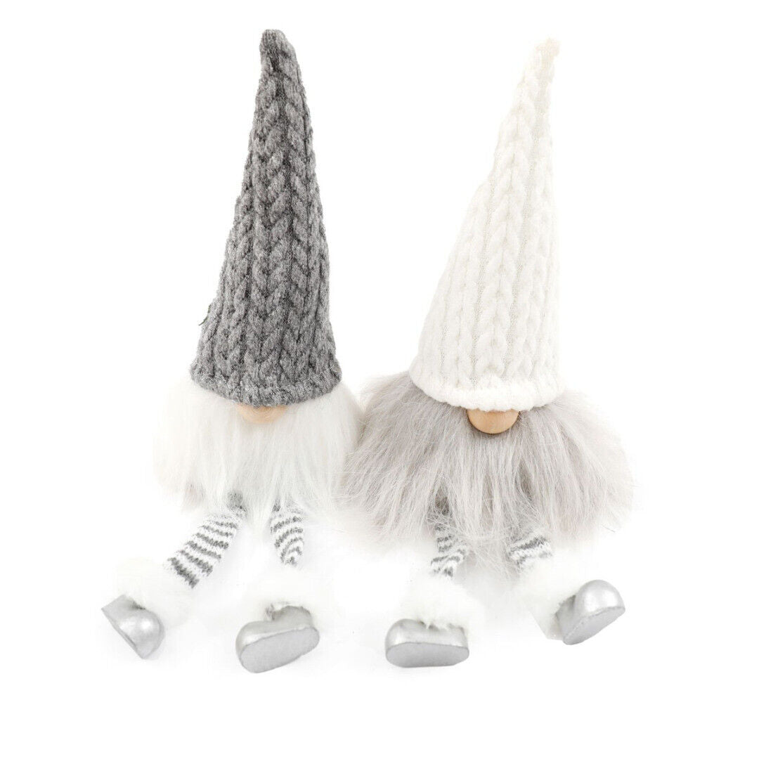 Pair of Grey Knitted Hat Gonks with Dangly Legs